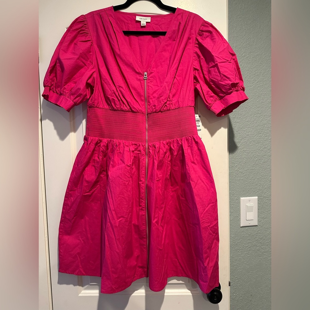 On 34th Zip-Front Puff Sleeve Dress
